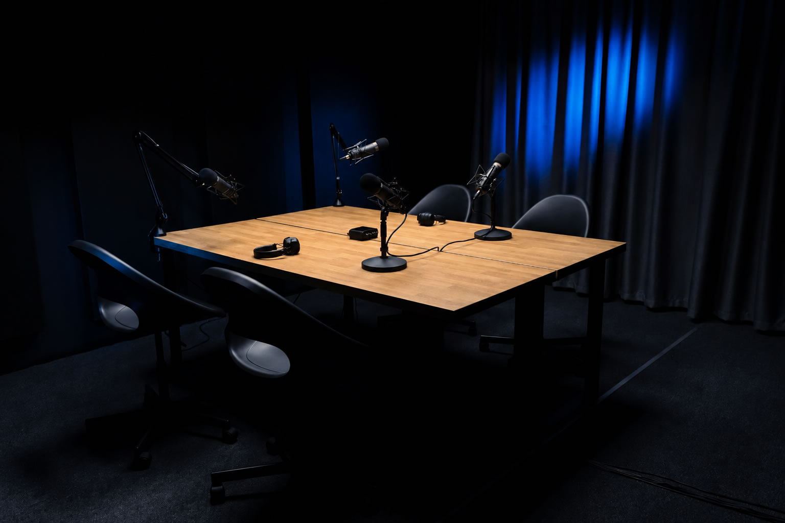 podcast studio with microphones