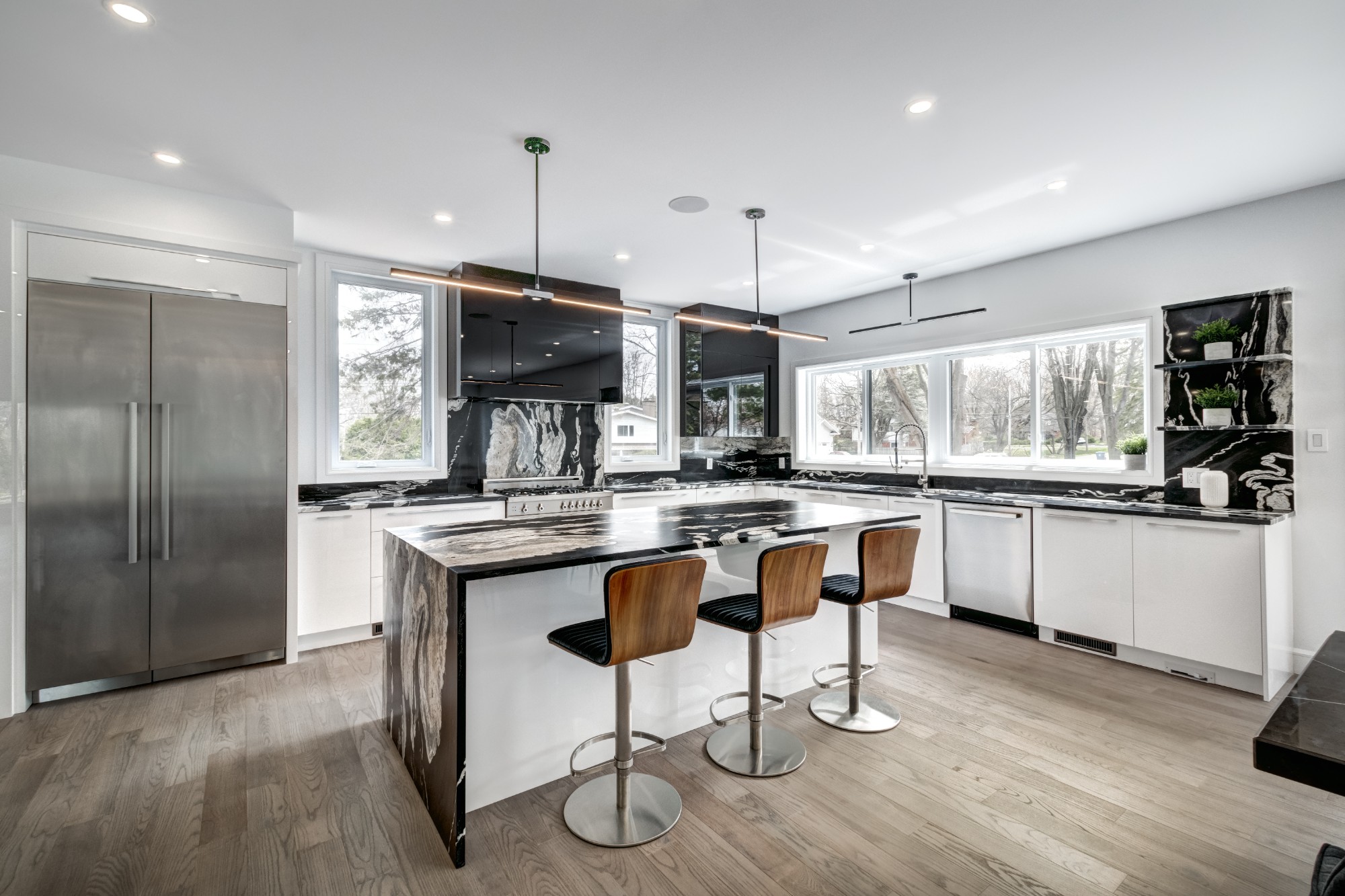 Real estate photography - New big luxury modern house in Montreal_s suburb partially furnished with backyard, empty rooms, closets, basement and garage