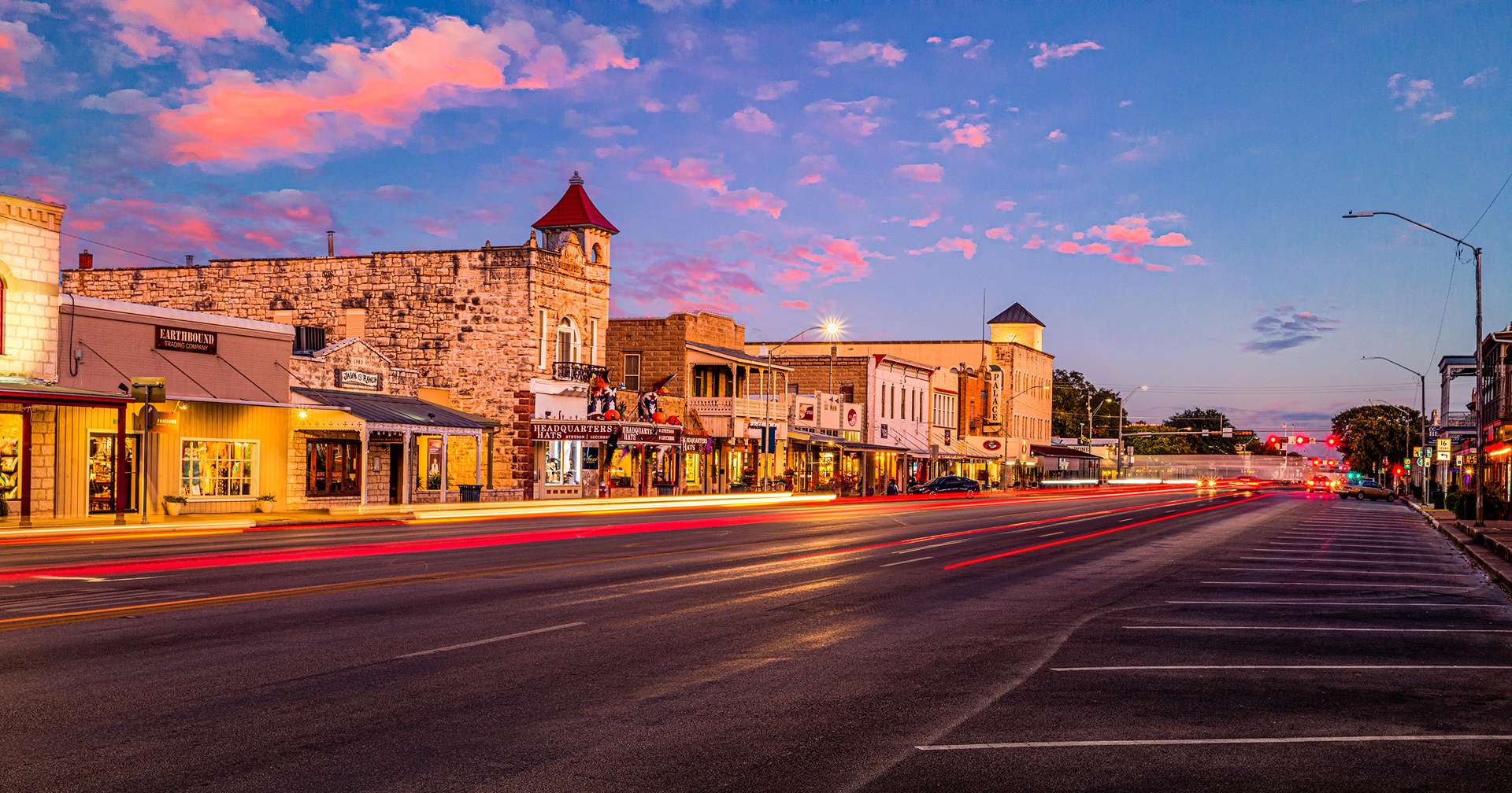 Downtown-Fredericksburg-w-Car-Lights-at-Sunset-Sky-Replace 1