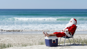 Santa relaxing on a Sarasota beach