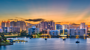 aerial view of the Sarasota bay and waterfront condos