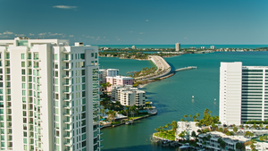 Aerial view of Sarasota vacation rental condos and the Ringling Bridge.