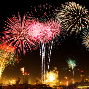 Fireworks light the Sarasota Sky at 2024 SRQ NYE Pineapple Drop Block Party