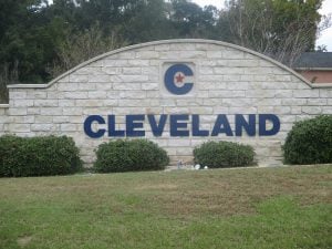 Stone wall saying Cleveland Texas