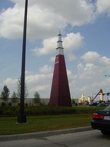 Large red spire in Stafford Texas