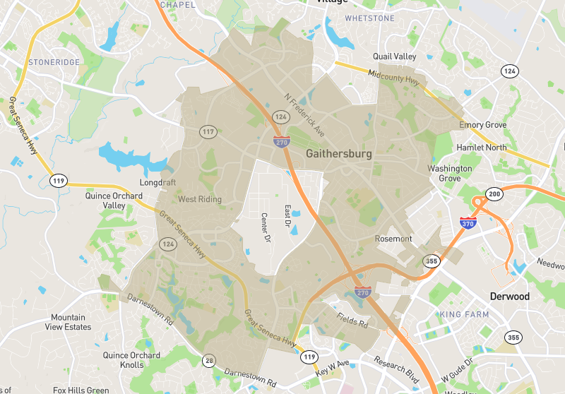 Map of Gaithersburg, Maryland