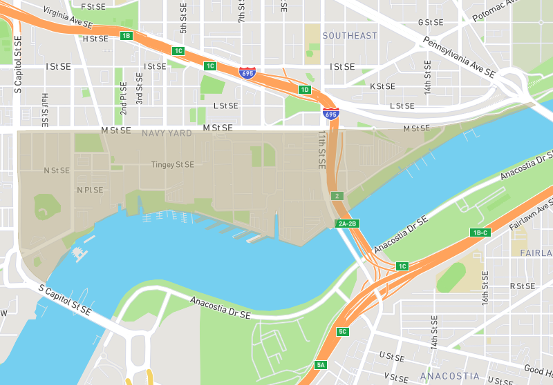 Map of Navy Yard / Baseball Stadium, Washington DC