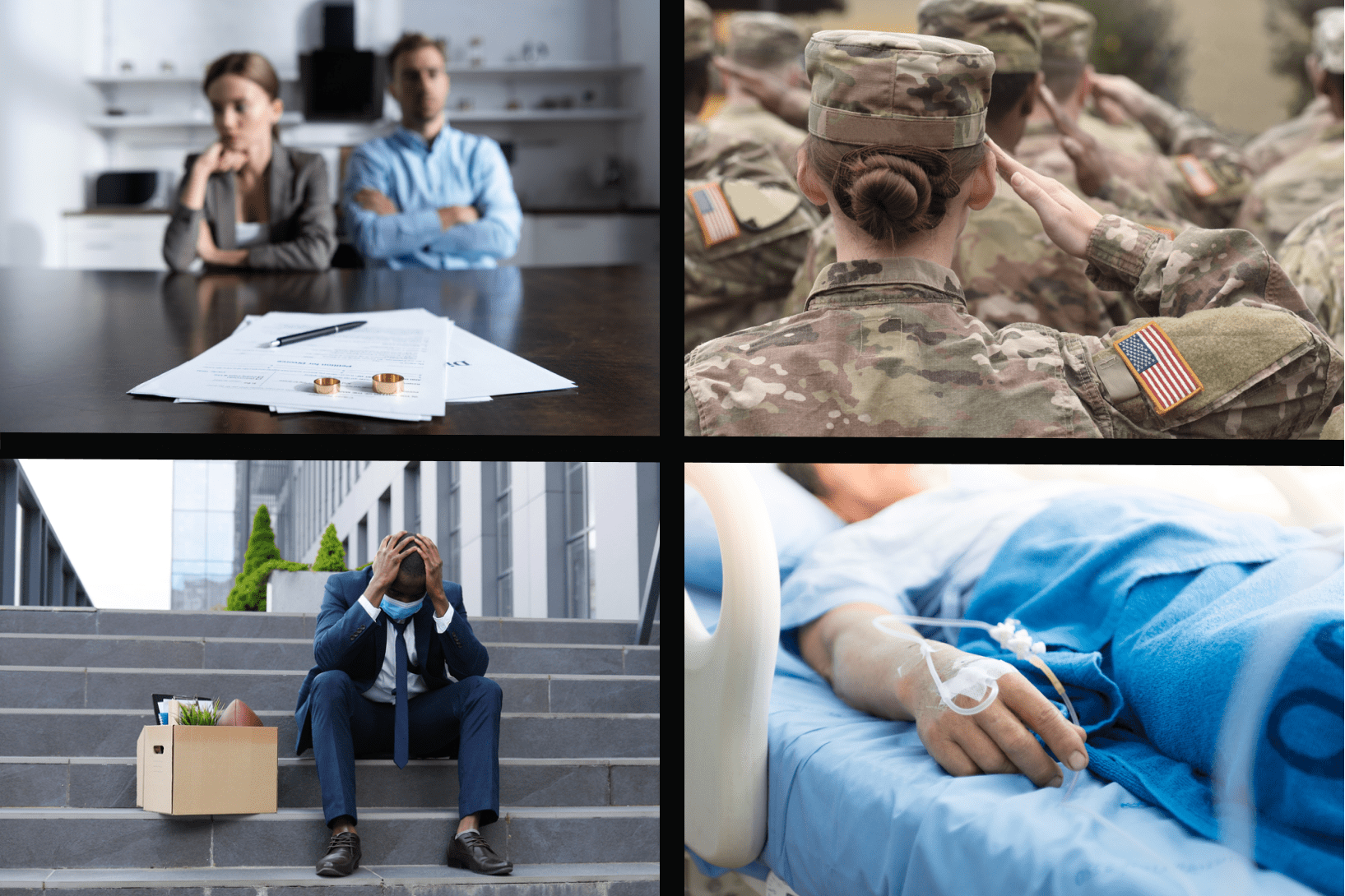 Collage of images showing mortgage repayment hardships for hardship letter