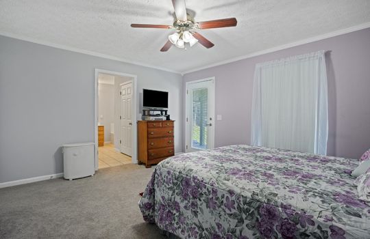 bed, bedroom, ceiling fan