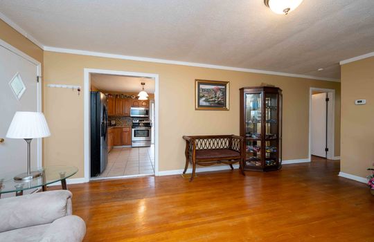 Hardwood Flooring, Living Room, Doorway to Kitchen