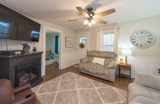 Living Room, Ceiling Fan, Luxury Vinyl Flooring, Window, Entryway
