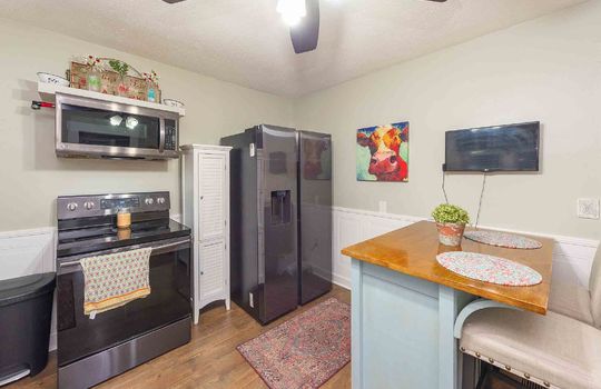 Kitchen, Kitchen Island Ceiling Fan, Countertops, Refrigerator, Range, Microwave