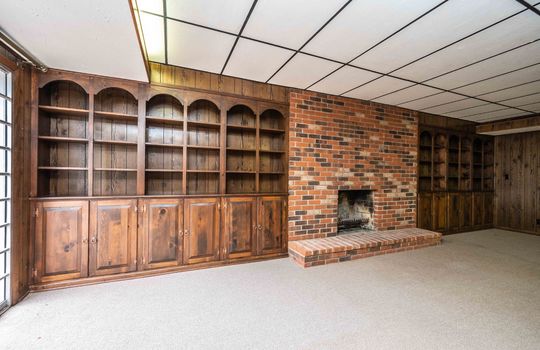 Brick Fireplace, Built-in Bookshelves, Carpet