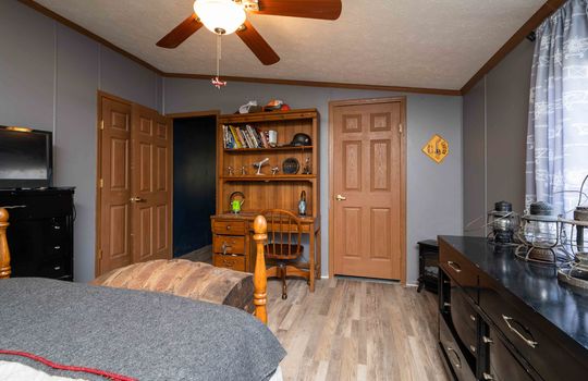 Bedroom, Ceiling Fan, Closet, Luxury Vinyl Flooring, Window, Doorway