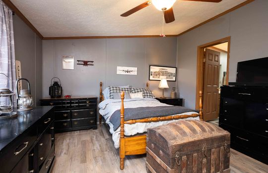 Bedroom, Ceiling Fan, Luxury Vinyl Flooring, Doorway