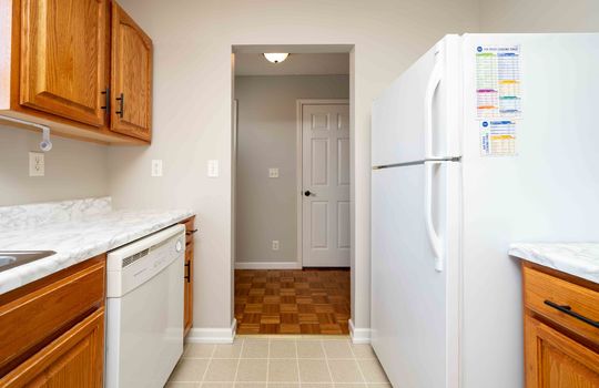 Kitchen, Cabinets, Dishwasher, Refrigerator, Vinyl Flooring