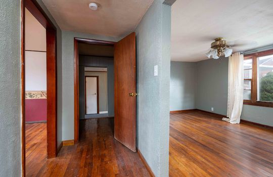 living room, hallway, hardwood flooring