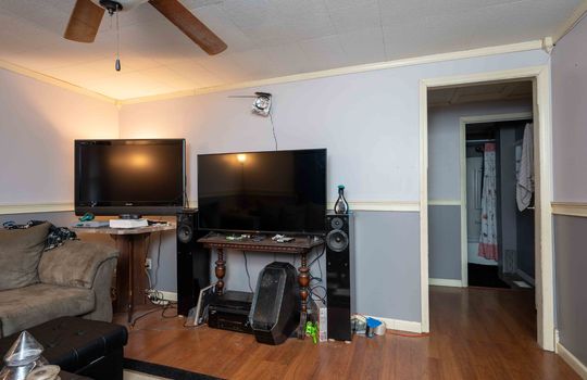 Living room, hallway, laminate flooring, ceiling fan