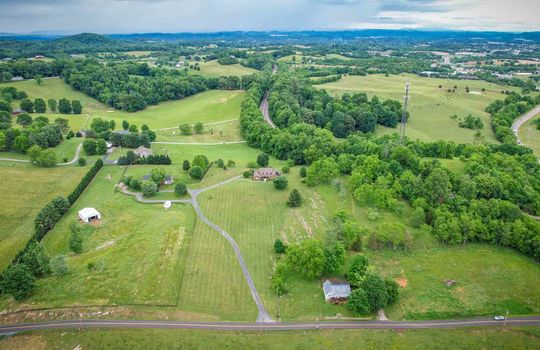 Aerial View from front of property, Yard, Field, Landscaping, Driveway, Road, Mountains