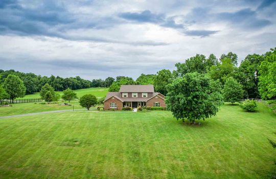 Aerial view, 2 Story, Ranch, Front Yard, Landscaping, Trees