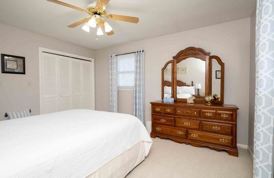 bedroom, carpet, window, ceiling fan, closet