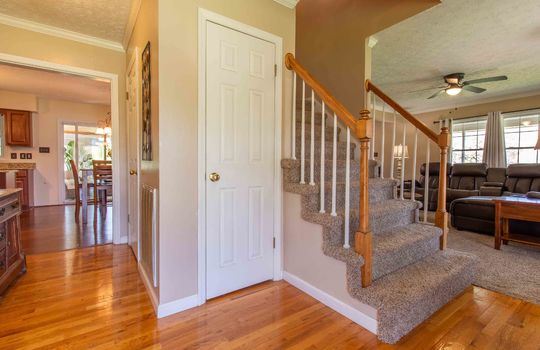 carpeted stairs, closet, hardwood flooring