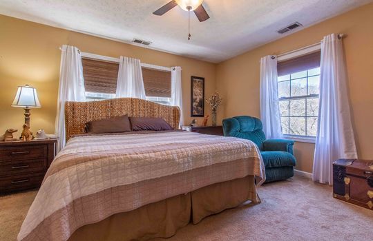 bedroom, closet, carpet, windows, ceiling fan