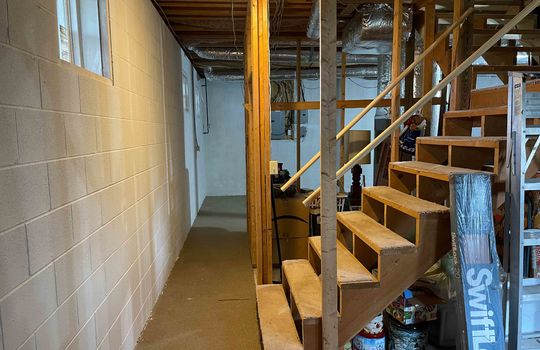 heated and plumbed basement, stairs