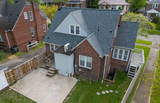 aerial view of back of home & patio