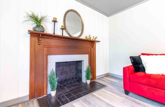 living room, vinyl flooring, fireplace