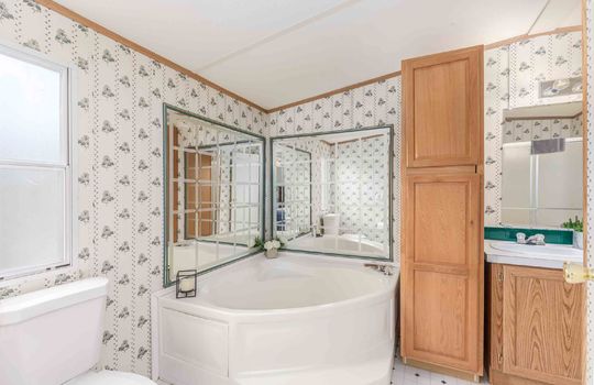 primary bath, linen cabinet, gardent tub