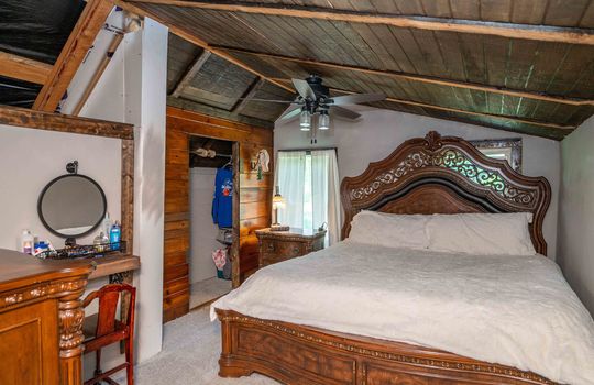 bedroom, wood ceiling, closet