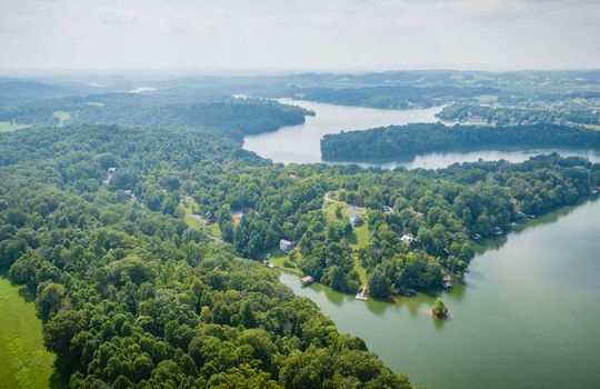 aerial view of property, 4.5 +/- acres, lake views, Boone Lake, trees, mountains