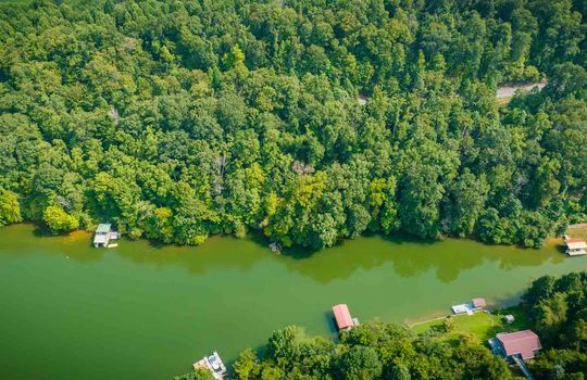aerial view of property, 4.5 +/- acres, lake views, Boone Lake, trees