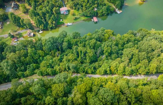 aerial view of property, 4.5 +/- acres, lake views, Boone Lake, trees, road