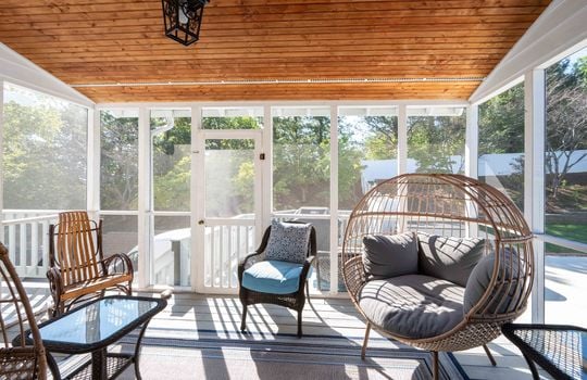 Screened in porch, back deck, wood ceiling,