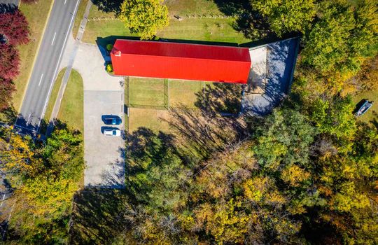 Aerial view, doggy day care, 1.5+/- acres, 13 parking spaces, dog runs