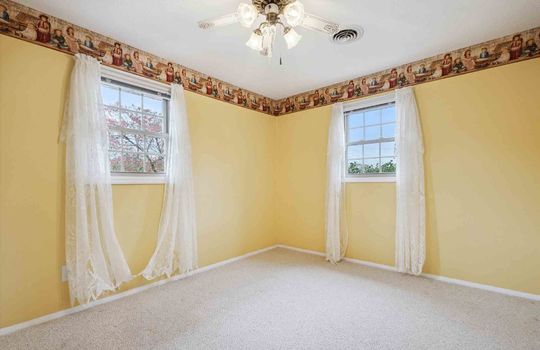 bedroom, carpet, ceiling fan, windows