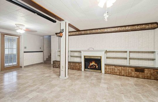 lower level living area, fireplace