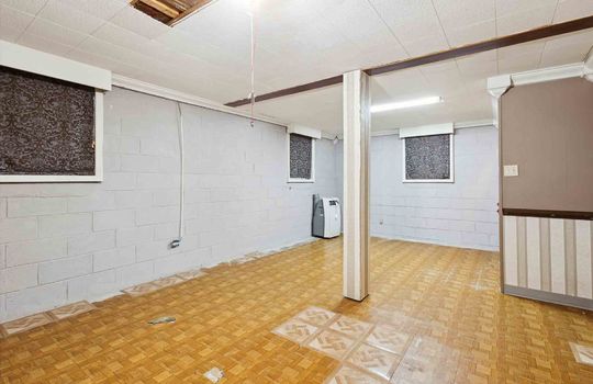 lower level living area, vinyl flooring