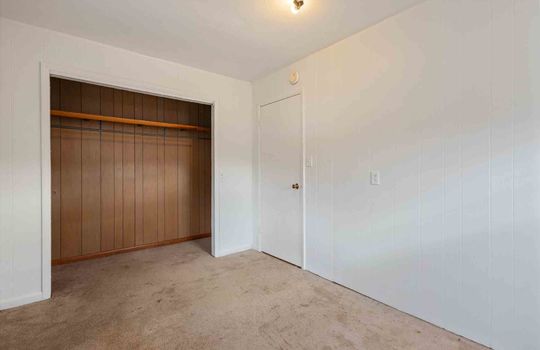 bedroom, carpet, closet, painted paneling, door