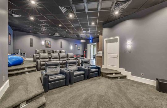 theater room, carpet, recessed lighting