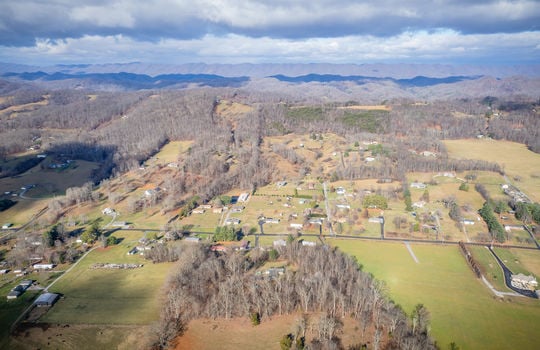 aerial view of property, 7.45+/- acres, mountains, trees