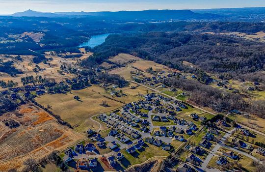 aerial view of neighborhood, mountains, Patrick Henry Lake