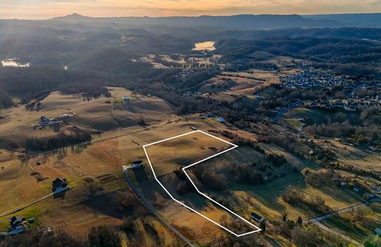 aerial photo, 12.27+/- acres, property outline, mountain views