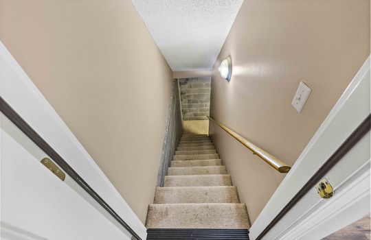 stairs, carpeted stairs to basement/garage