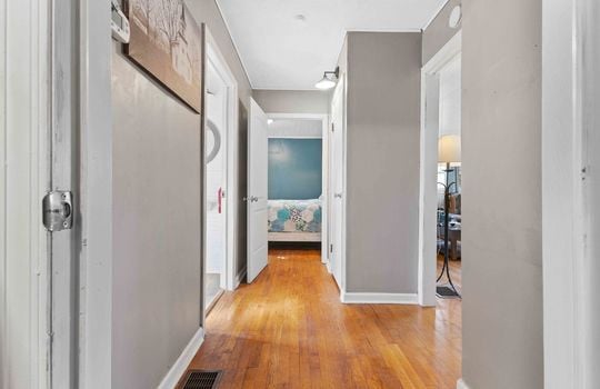 hallway, doorways, hardwood flooring