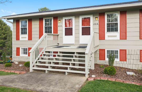 for lease, duplex, front steps, front porch, front doors, wood siding, storm doors, windows
