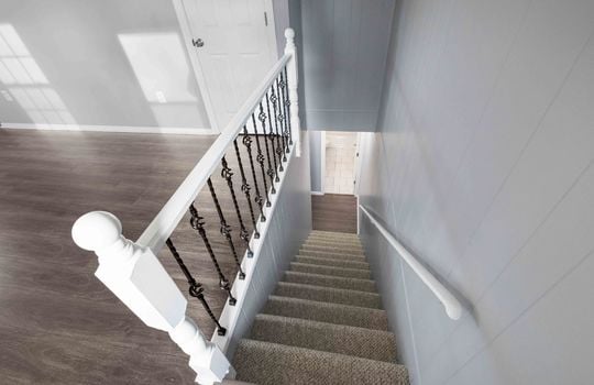 stairs to lower level, railing, hand rail