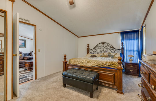 primary bedroom, carpet, ceiling fan, vaulted ceilings,